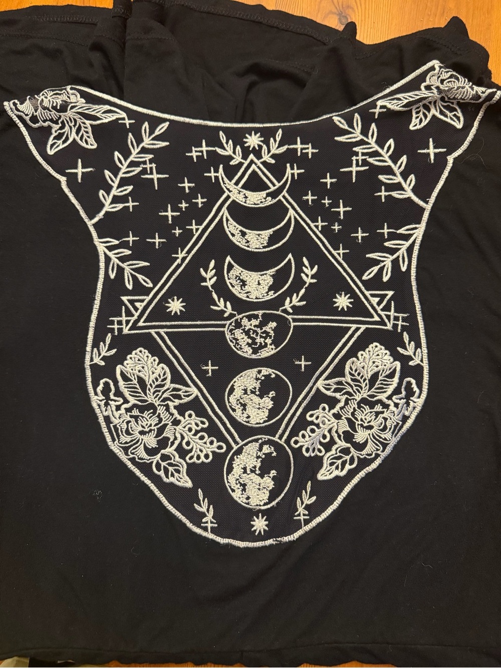 Black Scoop-Neck Mini Dress with Pockets and Sheer Detailed Moon Phase Back - Picture 5 of 8
